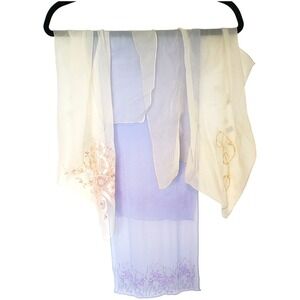 Godiva Pure Silk Embroidered Scarf Set Lavender Cream Monogram Floral Sheer 3pc